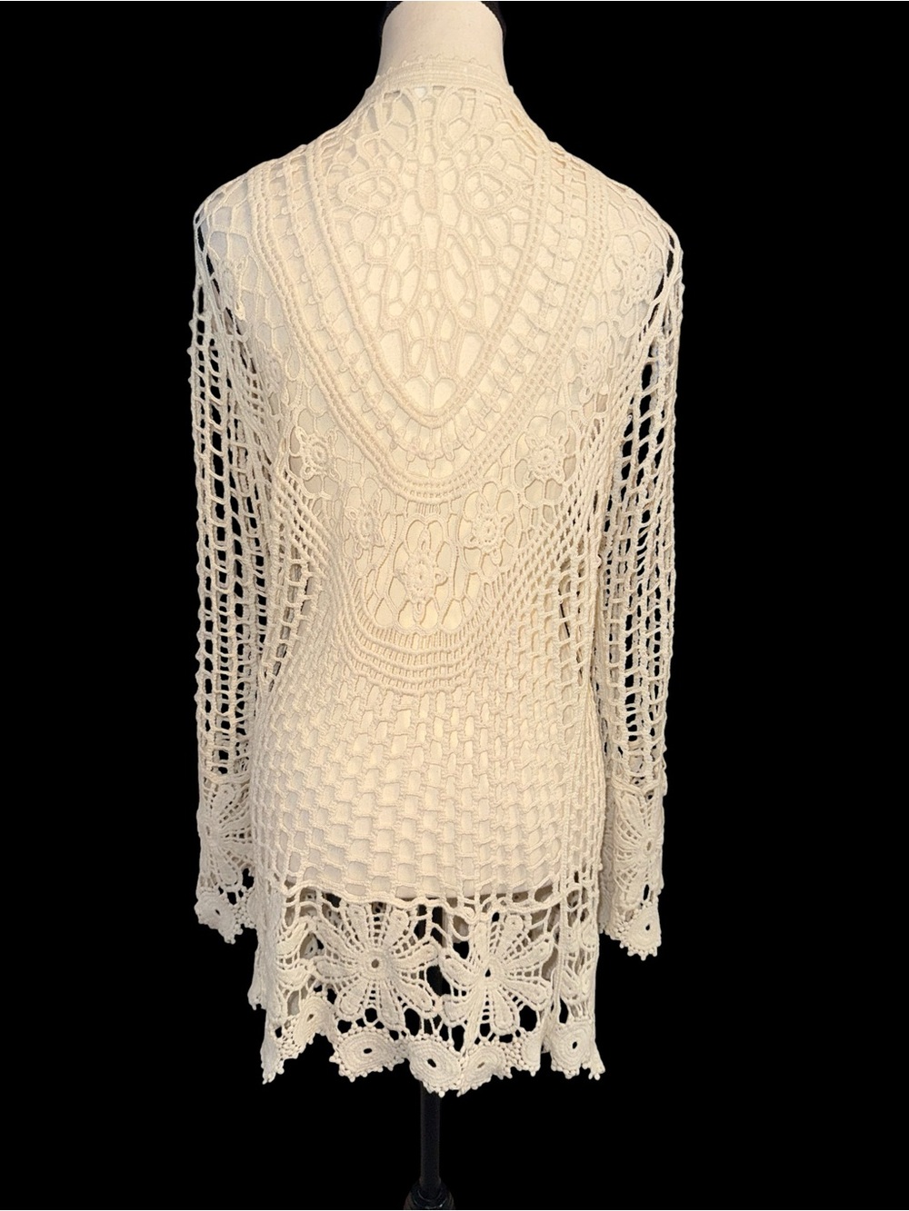 Rebellion again Cream Crochet Open-Front Cardigan Sweater duster small - Picture 2 of 5